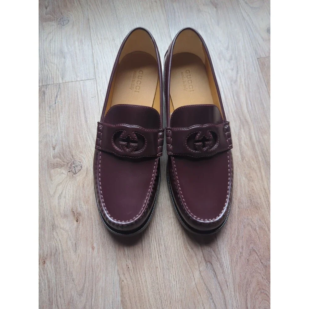 Gucci GG Interlocking Leather Loafers Bordeaux Mens 10